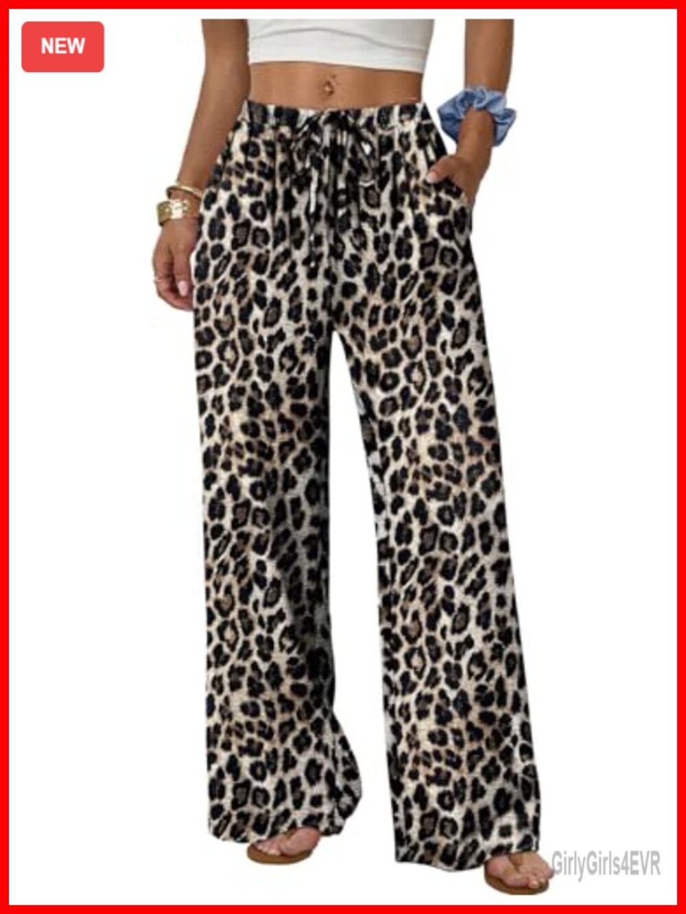 Wide Leg Pants Women Flowy Palazzo Drawstring Elastic Waist Pockets